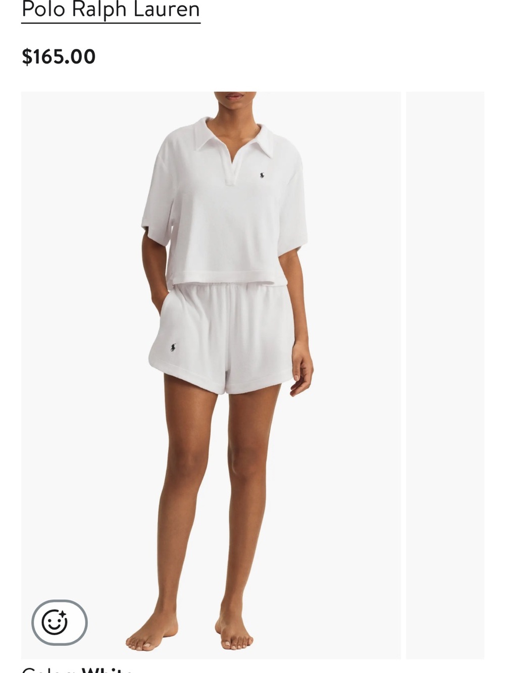 Polo Ralph Lauren White Terry Polo Top & Shorts Set medium new